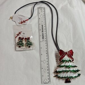 Festive Christmas Tree Necklace and Earring Set